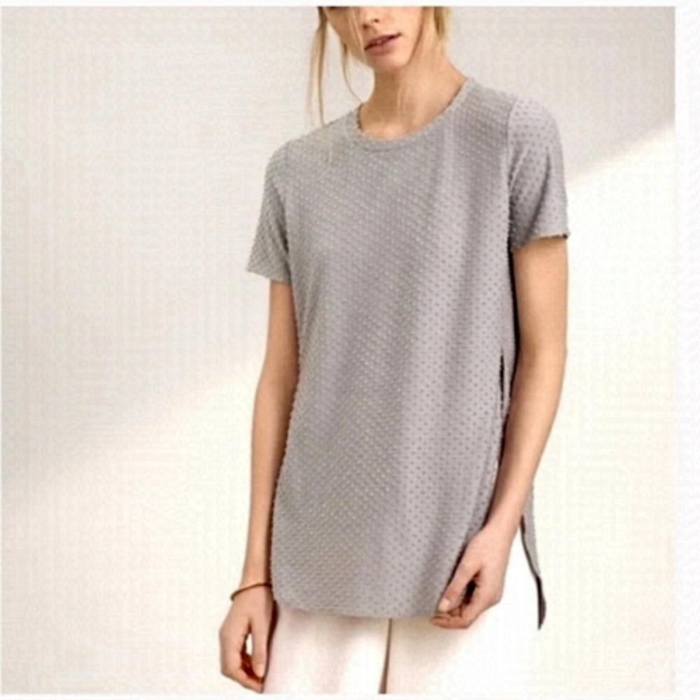 ARITZIA WILFRED Capucine knit top Swiss dots crew neck side slits size small